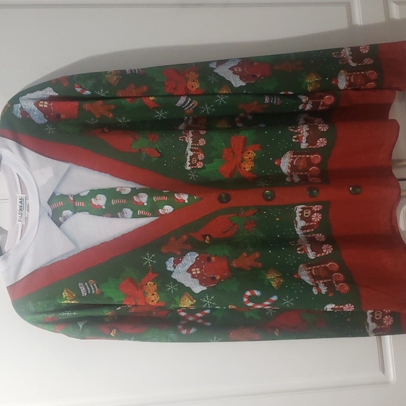 Christmas Cardigan Fake Sweater Long Sleeve ugly sweater - Picture 2 of 4